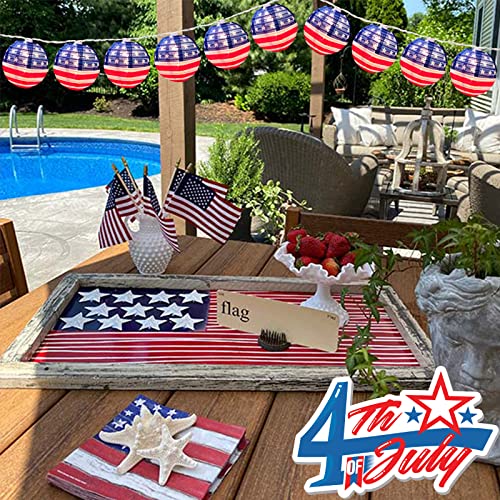 Wxuean 4Th Of July Decoration Lights, 8.3Ft American Flag Lantern String Lights 10 Nylon Lantern Lights, Plug In Indoor Outdoor Hanging Lights For July 4Th, Independence Day, Yard, Garden, Patriotic Decor thumb #2