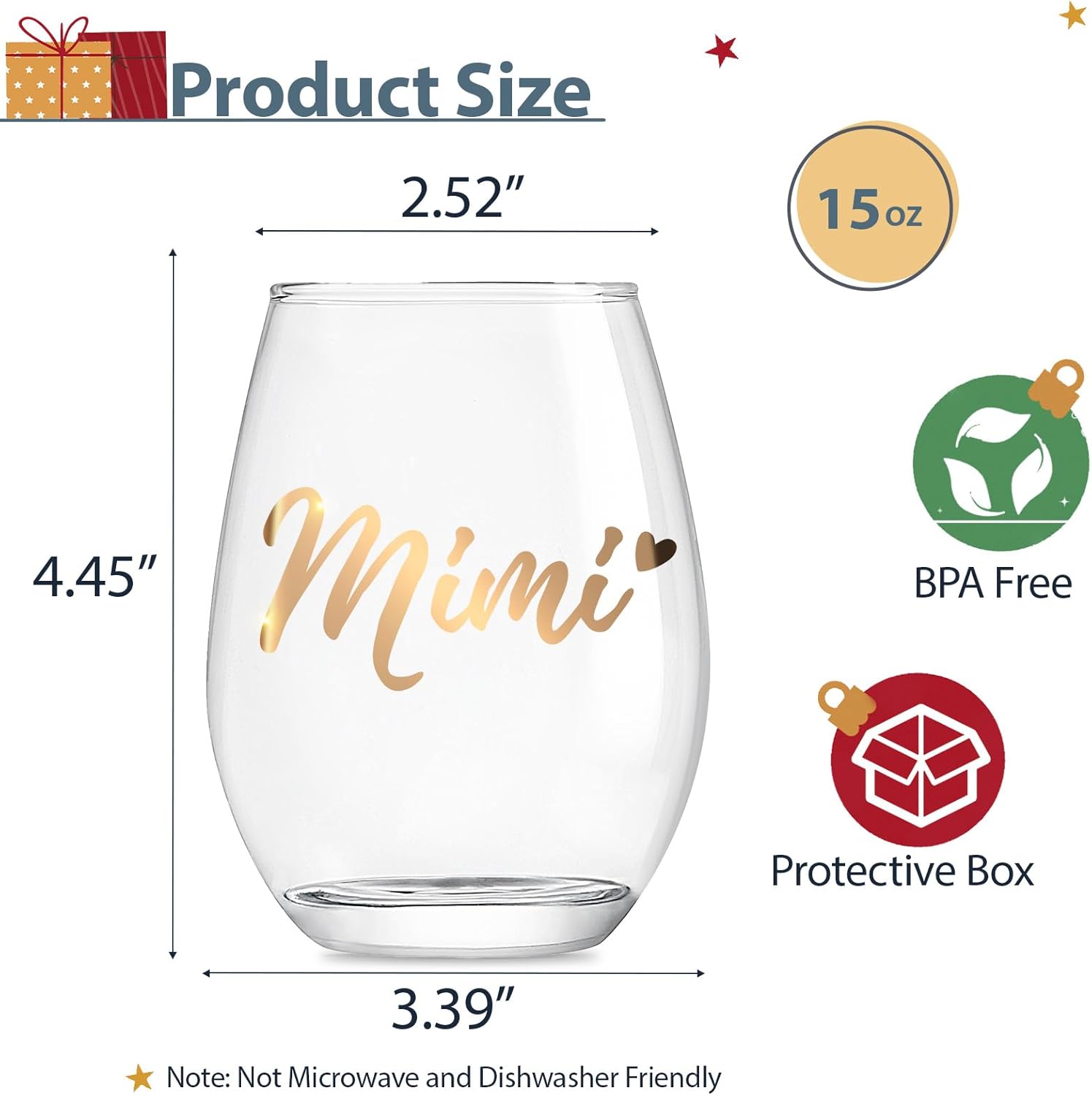 Lamyba Mimi Gifts for Grandma, Halloween/Mother's Day Gifts for grandma - Mimi Wine Glass, Unique Birthday Gift Ideas, Perfect Presents for Women, 15oz - Image 2
