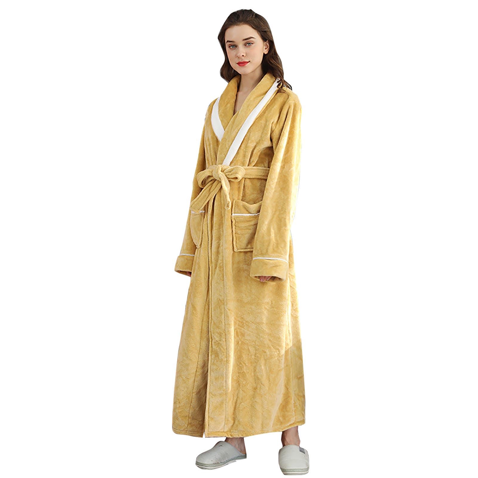 Peignoir De Bain Femme Homme Polaire Corail éPaissie, Chemise De Nuit Grande Taille à Manches Longues, Robe De Chambre avec Poches, Chaud Et Confortable VêTements De Nuit Automne Hiver