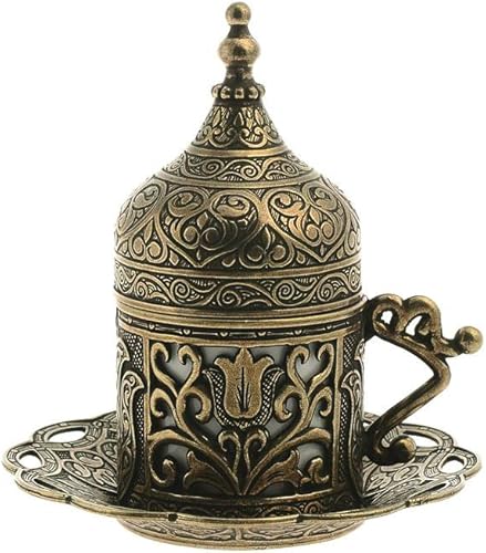 Miniatura 6 de Alisveristime Juego de 6 tazas de café turco expreso con platillo, tapa, diseño tradicional de tulipán otomano (varias variaciones de color) (verde