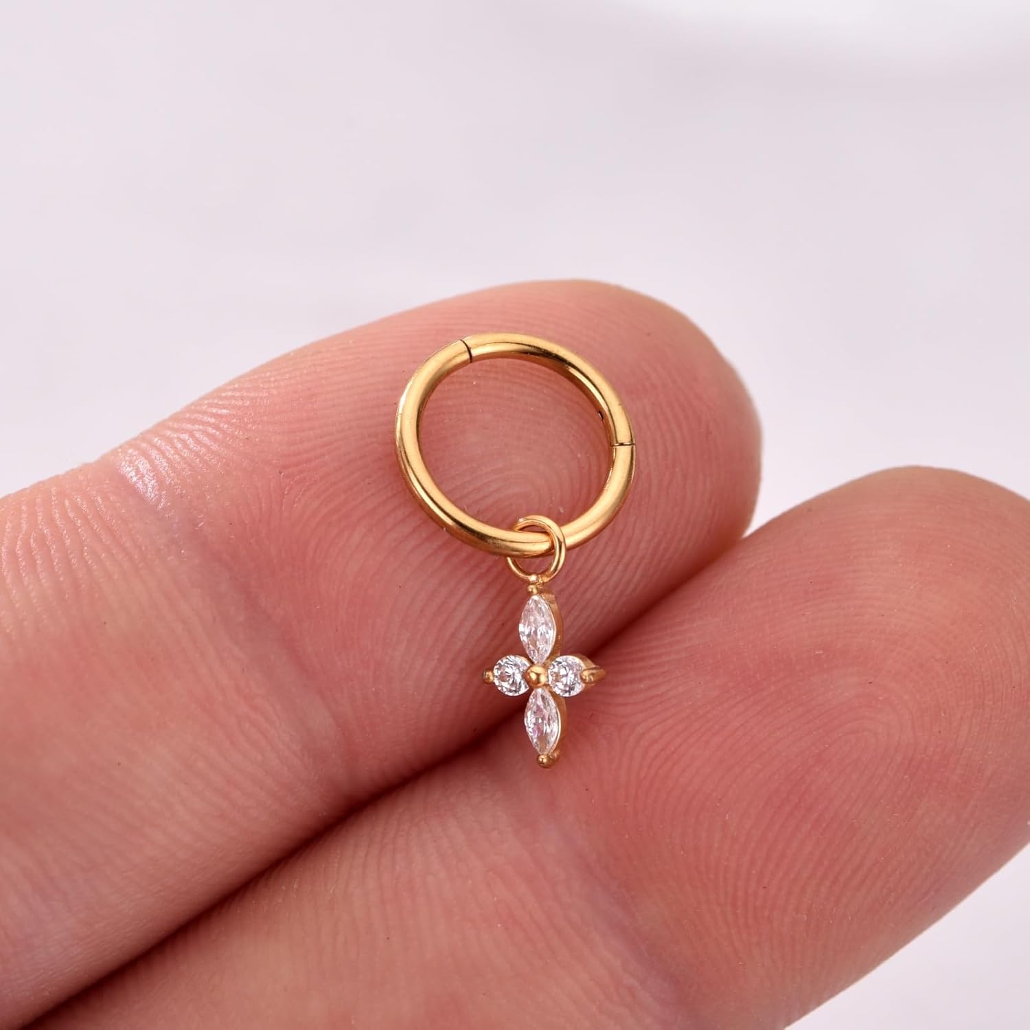 Ourania 16G Gold Stainless Steel Zircon Dangle Huggie Hoop Rook Piercing Helix Hoop Earring Tragus Hoop Cartilage Piercing for Women - Image 3