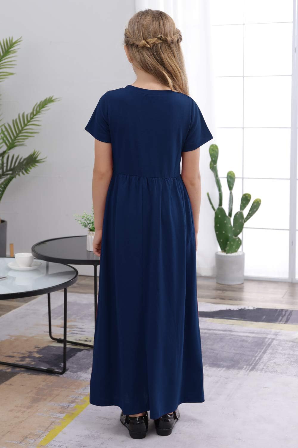 GORLYA Girl's Short Sleeve Floral Print Loose Casual Long Maxi Dress with Pockets 4-12 Years - Image 2