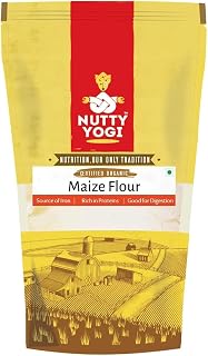 NUTTY YOGI Organic Maize Flour, Original Makki Atta, Freshly Milled in Small batches, Gluten Free Naturally, Ethnic Indian Recipe 400gm (Pack of 4)