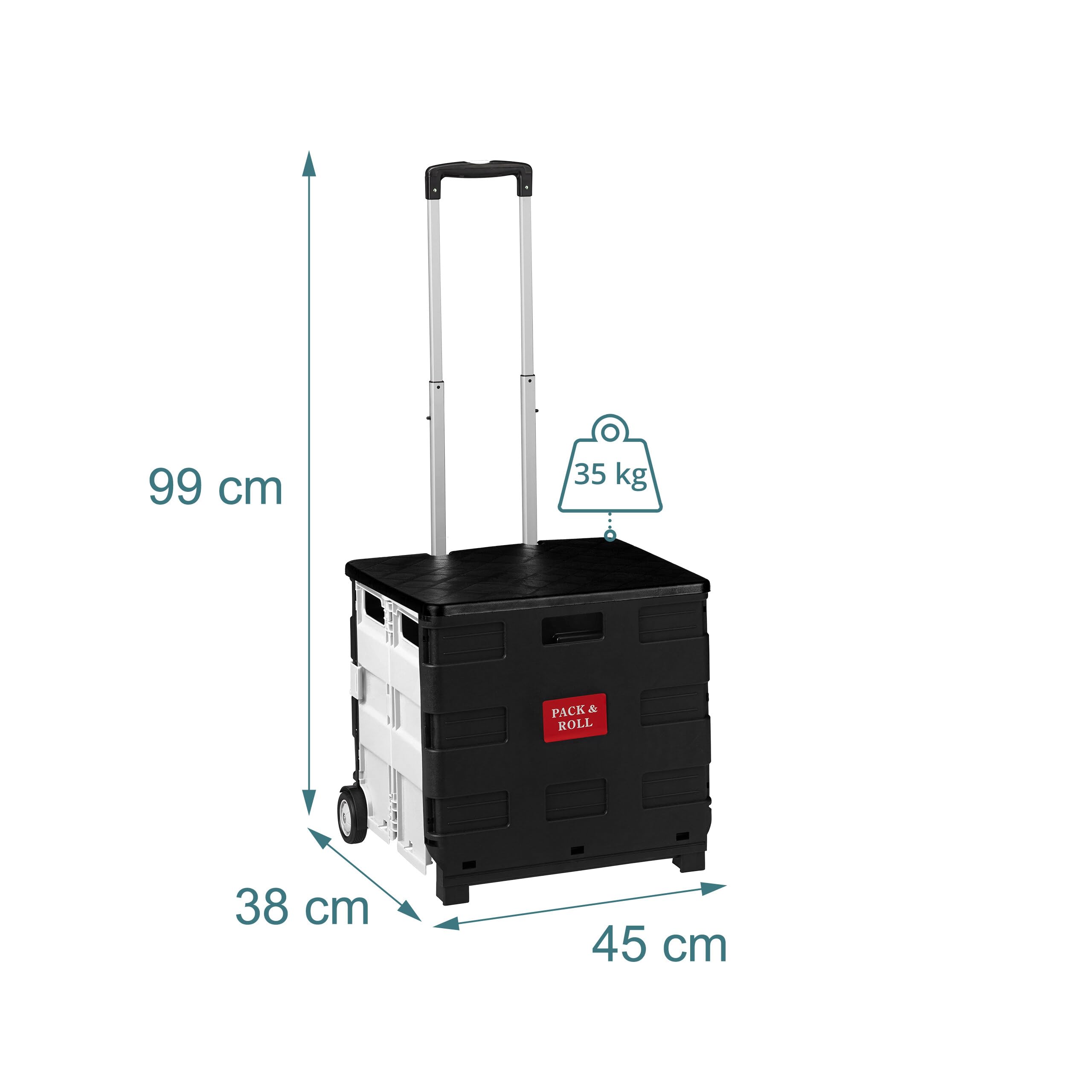Relaxdays carrello spesa pieghevole bianco, manico telescopico, 99x45x38 cm