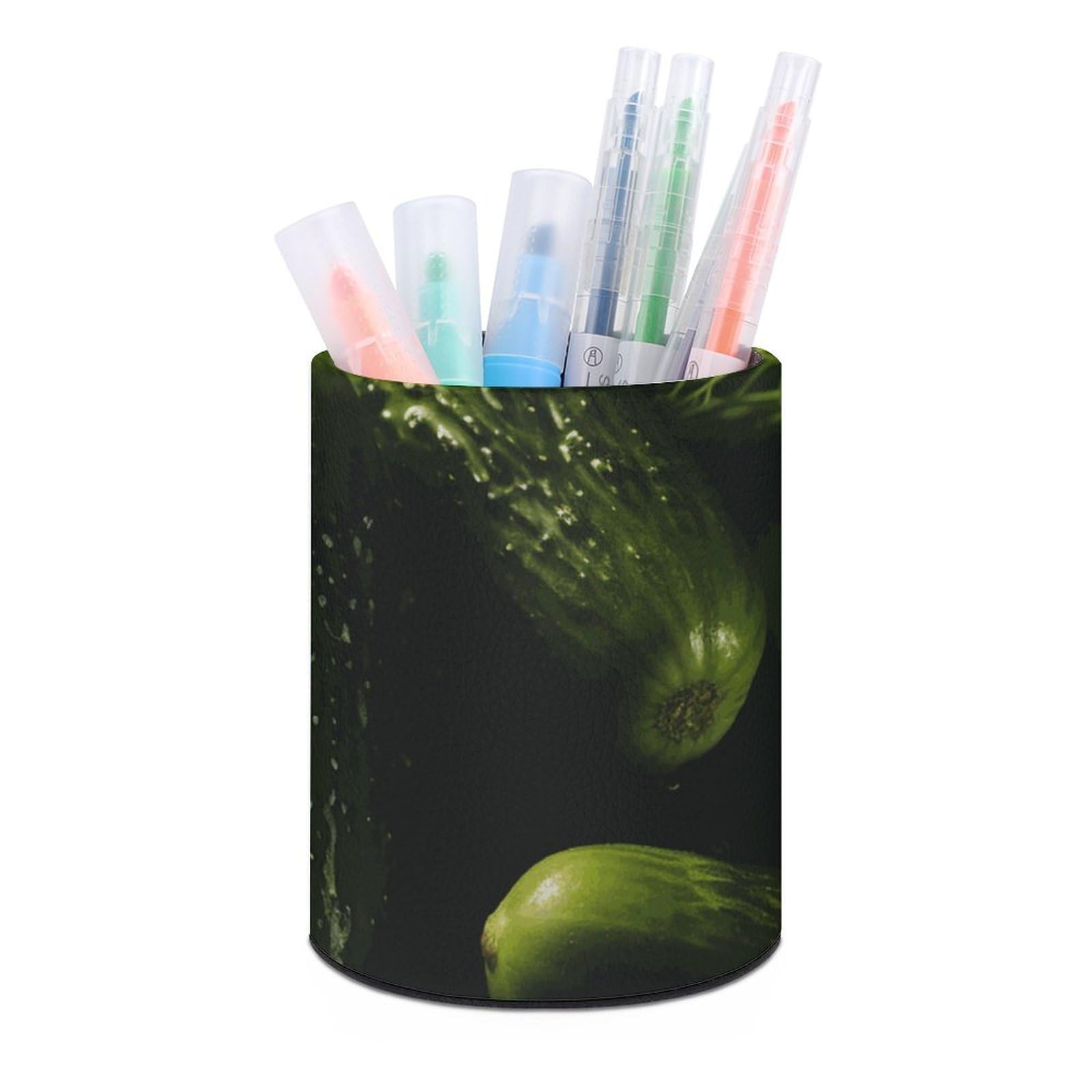 DWVTSLH Aesthetic Pen Holder for Desk - Modern Leather Pencil Holder - Stylish Round Makeup Brush Holder - Pickle Pen Cup Cute And Functional Desk Organizer for Office Supplies