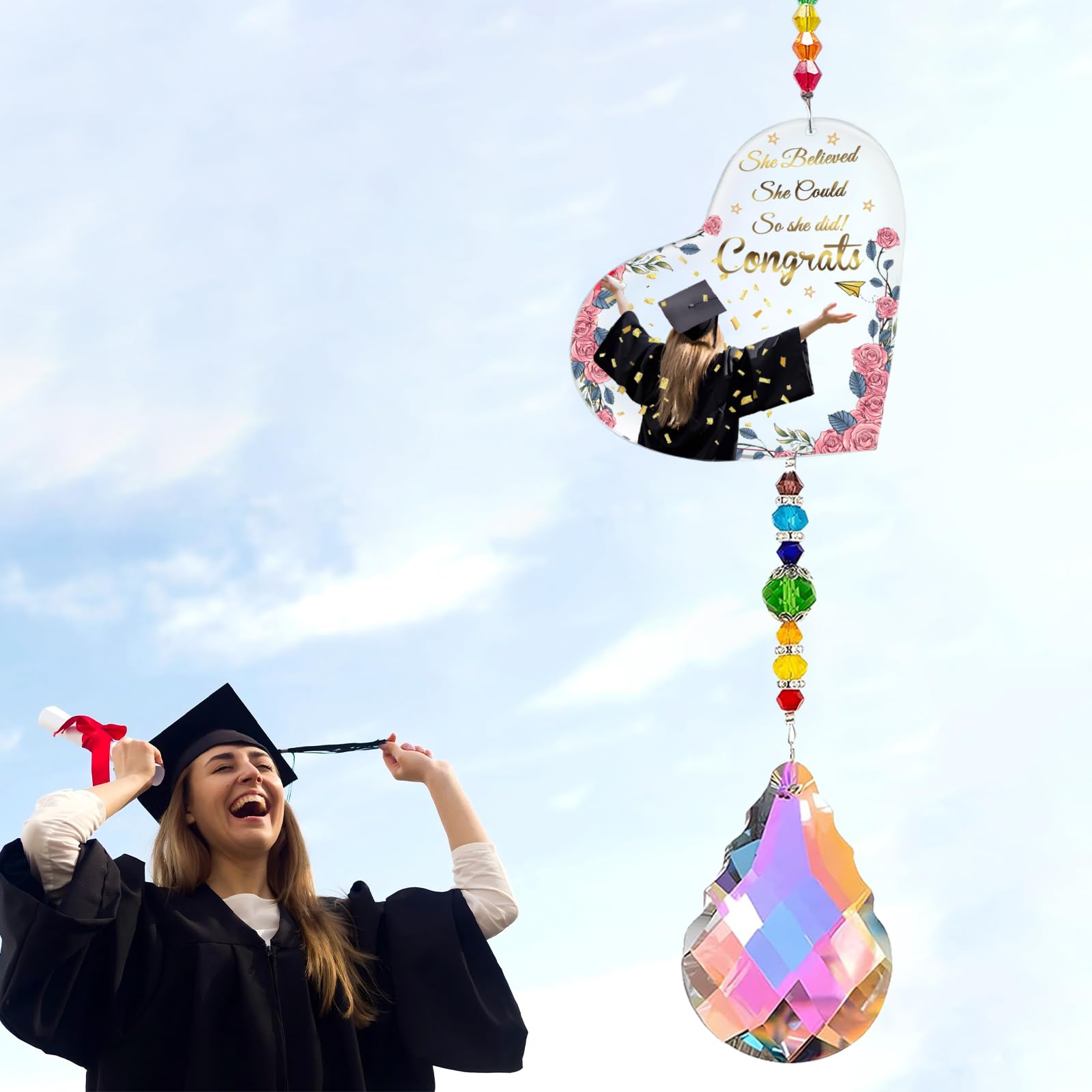 Baeido Style B Graduation Sun Catcher Gifts, Grad Suncatcher Stone Spiritual Gift, Rainbow Maker Hang For Window Home Decor Car Charms Graduation Gifts For Her