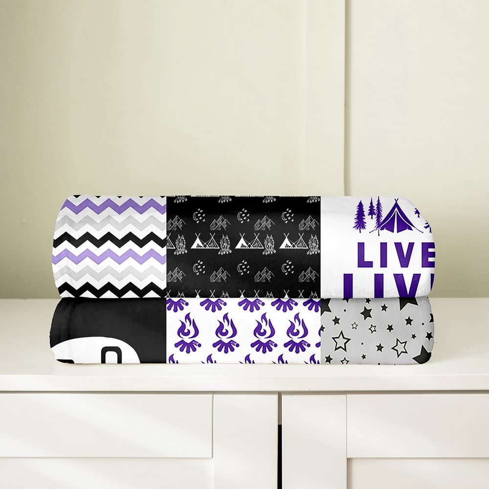 Manta de franela de forro polar para sofá de cama, manta mullida de camping para niños, para todas las estaciones, camping, viajes, coche, color morado, manta de felpa Queen, 90 x 90 pulgadas