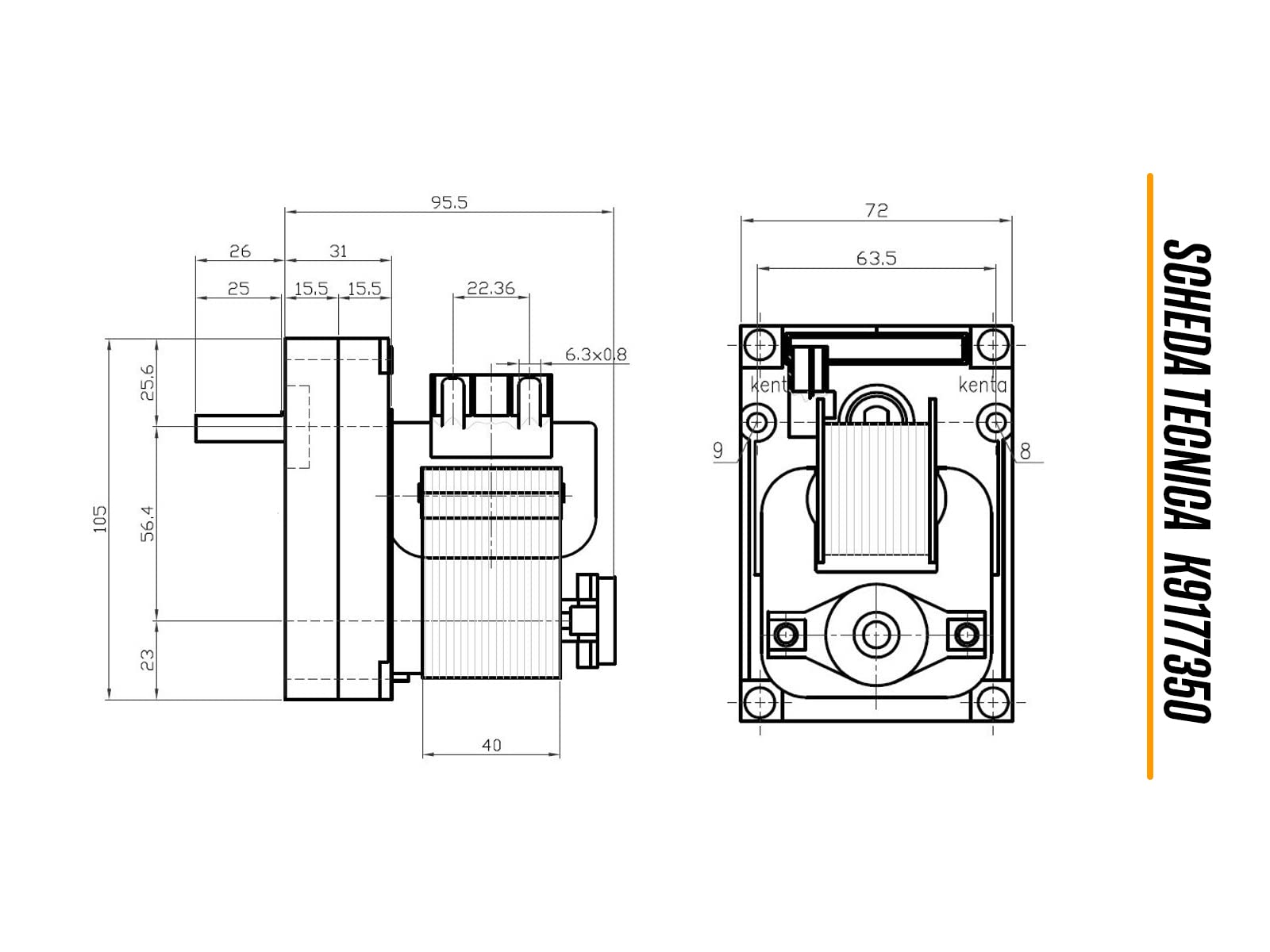 eRicambi, Motoriduttore K9177350 Kenta Serie 917 per Stufe a Pellet, Velocità 8,5rpm, Pacco Lamellare 40mm, Ø Albero 8,5mm, Senso di Rotazione Oraria, Spianatura Singola
