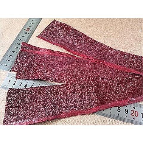 2PCS Genuine Stingray Skin Leather Hide Pelt Strap Natural Rawhide Off-Cuts Strip Dark Red Cover