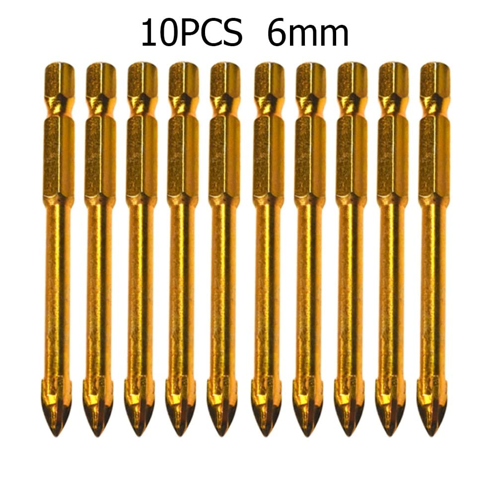 Molding Router Bit Set, 10pcs 6/8mm Drill Bit Ceramic Tile Marble Glass Spear Head Hex Shank Workshop Equipment Power Tools Parts Drill Bits(6mm)