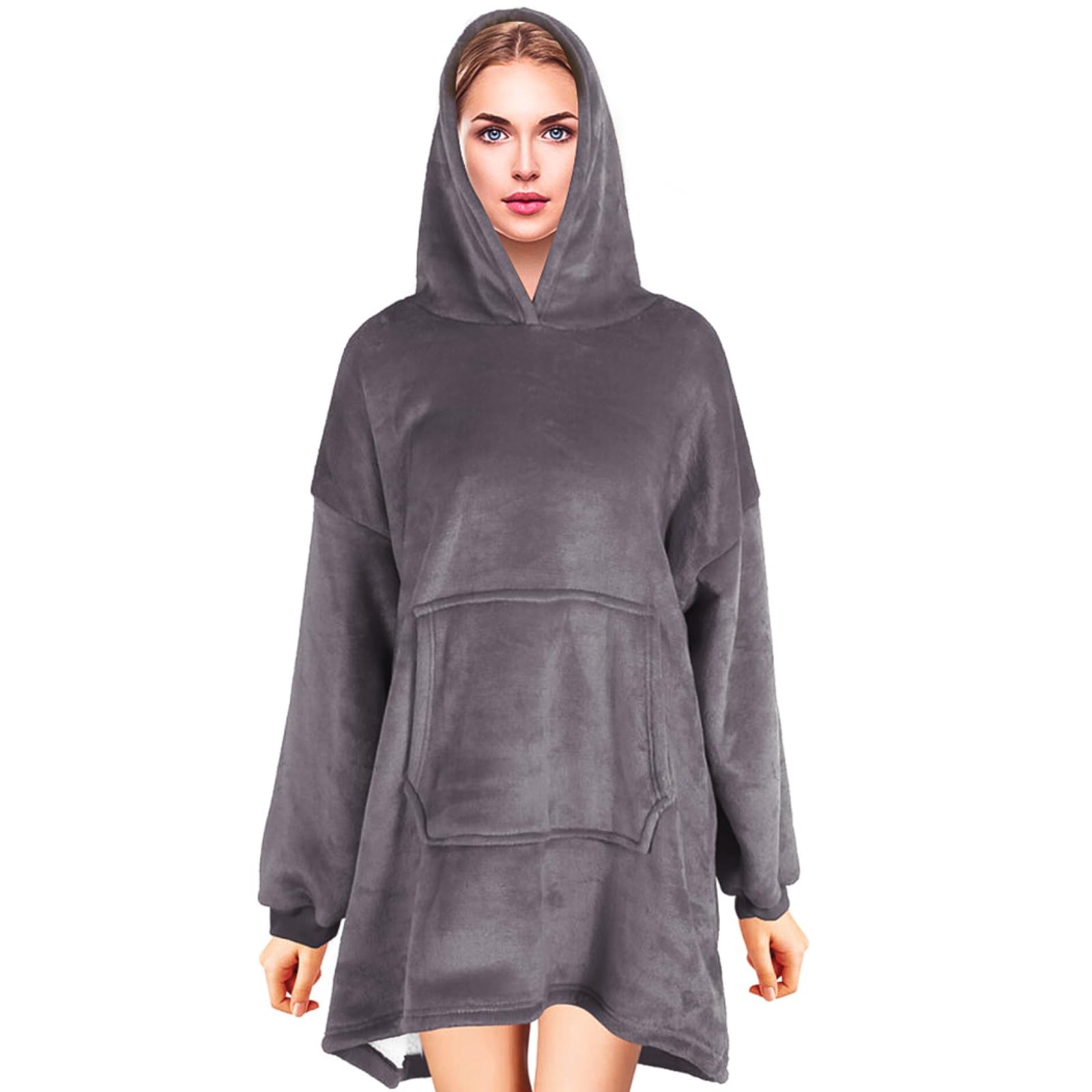 Crystals Oversized Blanket Hoodie for Womens, Fluffy Hoodie Wearable Snuggle Blanket Throw with Pockets, Fleece Hooded Blanket Giant Sweatshirt Robe for Adult Teens (Charcoal Grey)