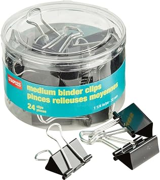 Staples Medium Metal Binder Clips, Black, 1 1/4 Size with 5/8Capacity