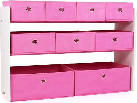 HumbleCrew Childrens Toy Storage Organizer White and Pink Measures 36 by 12 by 24 inches; includes 9 foldable fabric storage boxes Officially imported into Japan