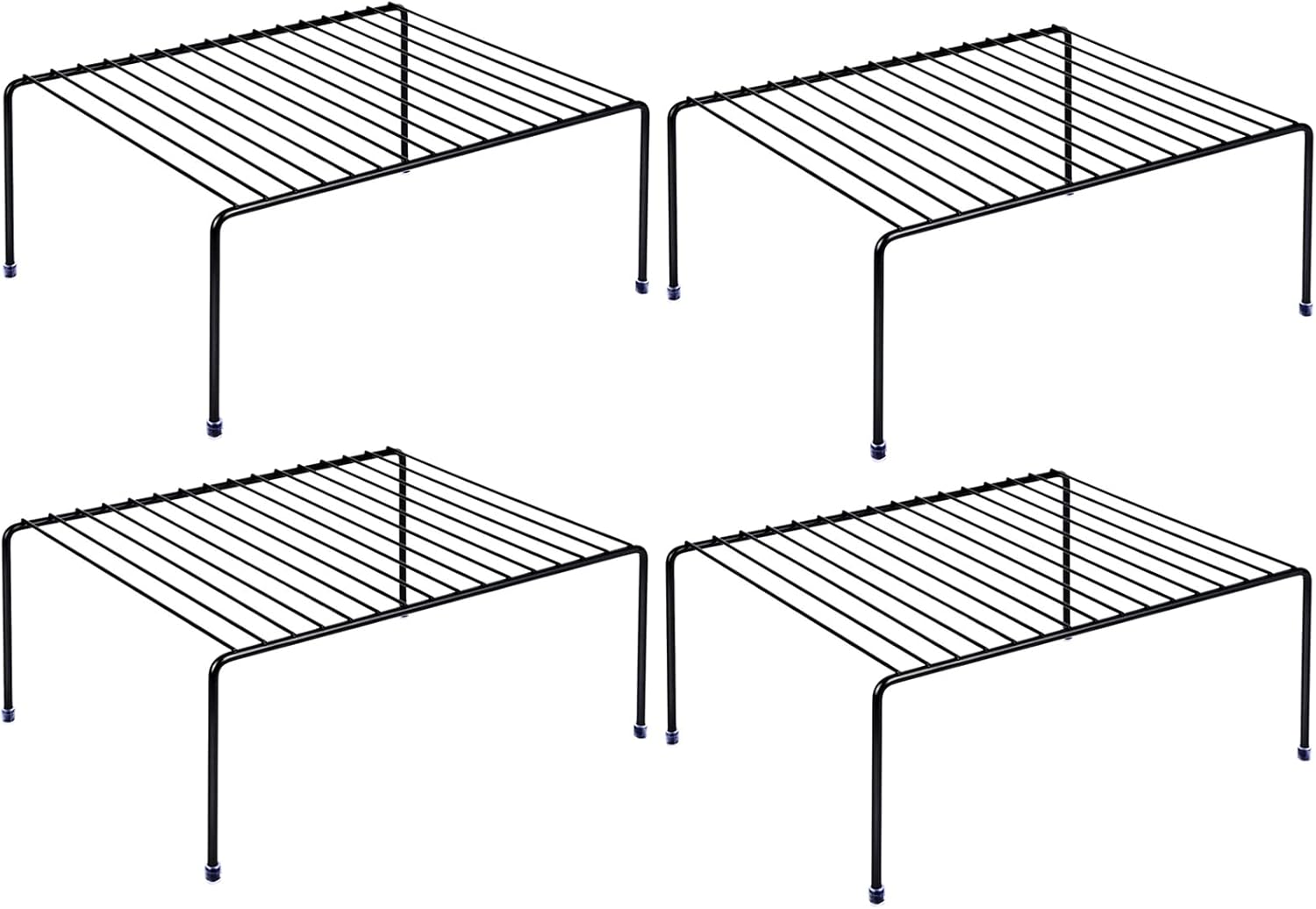 Set of 4 - Kitchen Storage Shelf Rack (13.1 x 10.2 Inch)/Plastic Feet - Medium - Steel Metal - Rust Resistant Finish - Cups, Dishes, Cabinet & Pantry Organization - Kitchen (Black)