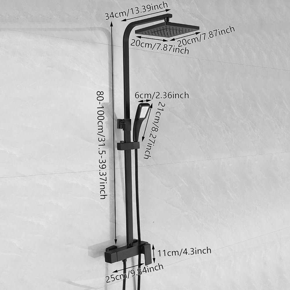 Juego completo de grifo de ducha de lluvia con alcachofa de mano, 80-100 cm