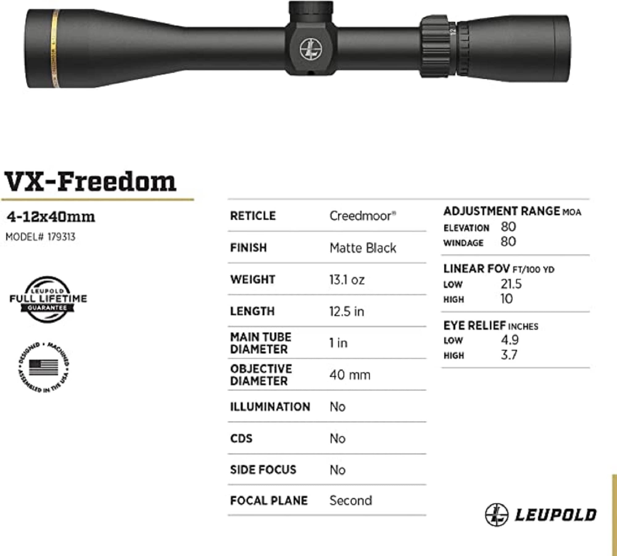 Amazon.co.jp: Leupold VX-Freedom 4-12x40 (1インチ) クリードムーア