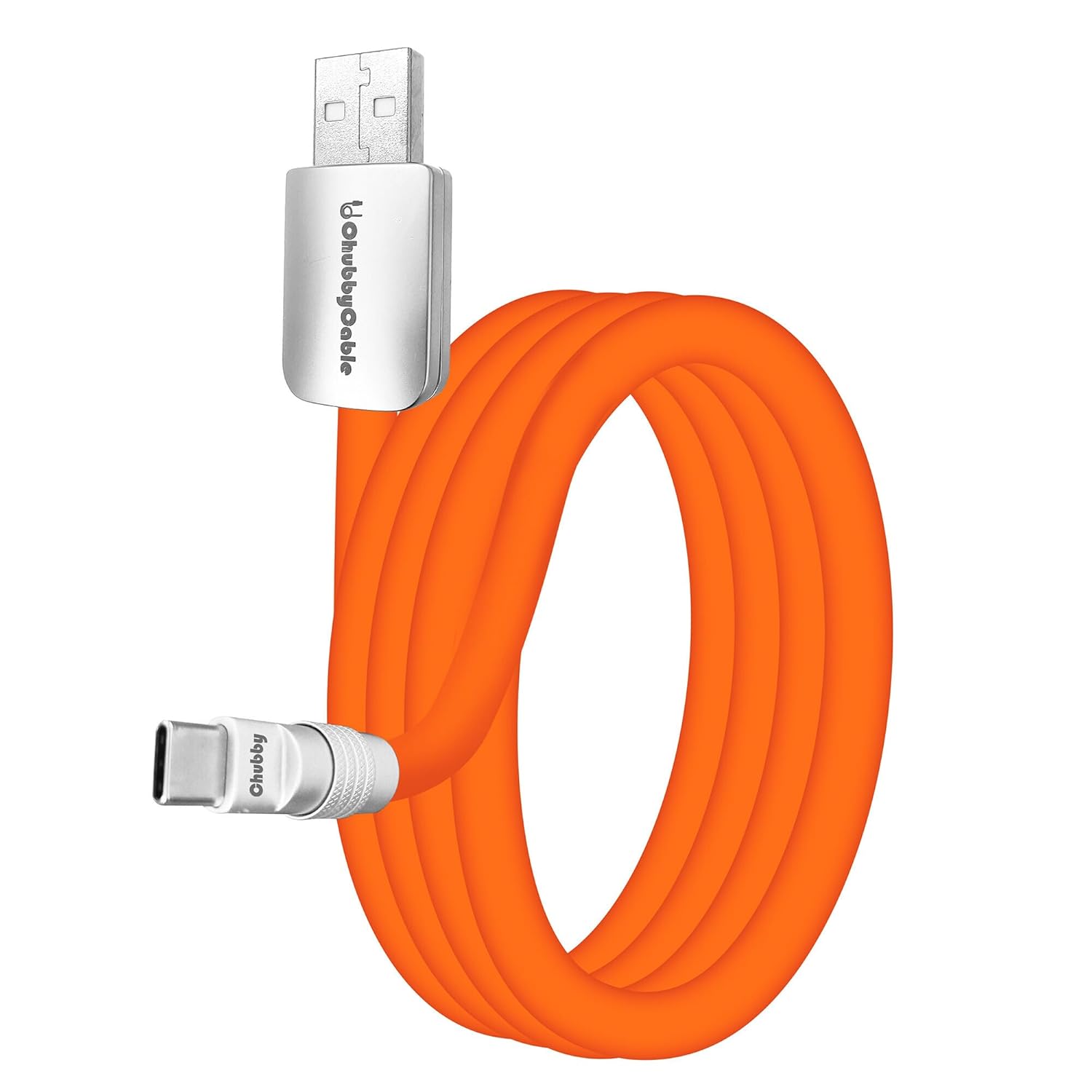 chubbycable Chubby 2.0 Fast Charging Cable Durable Soft Silicone USB C Cable 240W Extra Thick Phone Charger Cord Data Transfer Type C Cable, Orange, USB-A to Type-C, 3.3 FT
