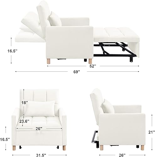 Miniatura 2 de Silla convertible individual 3 en 1, sofá cama con almohada, silla multifuncional con respaldo ajustable, sofá cama extraíble con tela de peluche