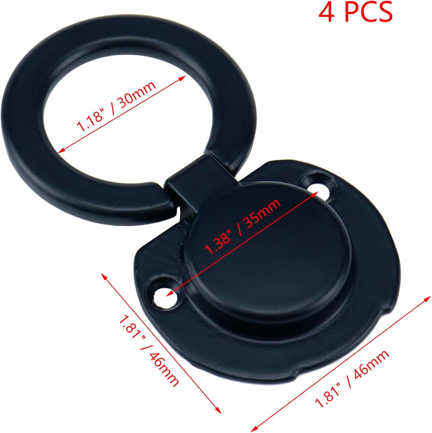 4Pcs Flush Ring Pull Round Recessed Pull Handle Knob Finger Flush Pull Handle Hidden Concealed Plane Drawer Door Pull, Zinc Alloy 1.38" Hole Centers (Matte Black)