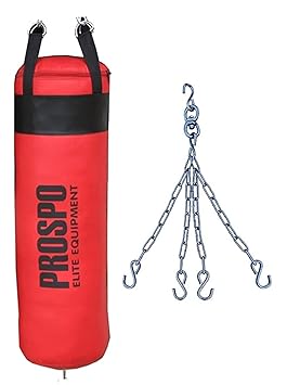Prospo Punching Bag, Boxing Bag (36inch) Filled with Super Strong Hanging Chain and Glove Boxing Kit for Unisex Heavy Bag,MMA 3 Ft Filled Red