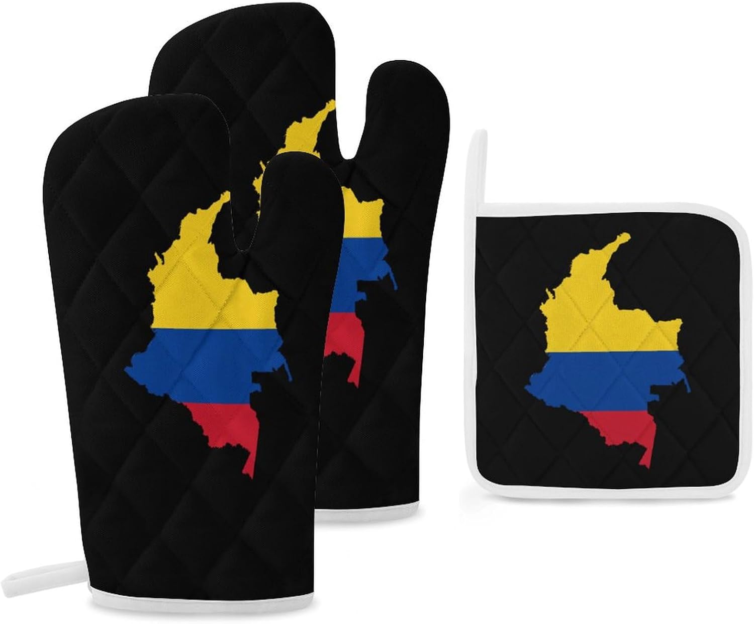 Colombian Flag Map Print Oven Mitts and Pot Holders 3 Piece Sets Heat Resistant Gloves Hot Pads Potholders for Kitchen Baking Cooking