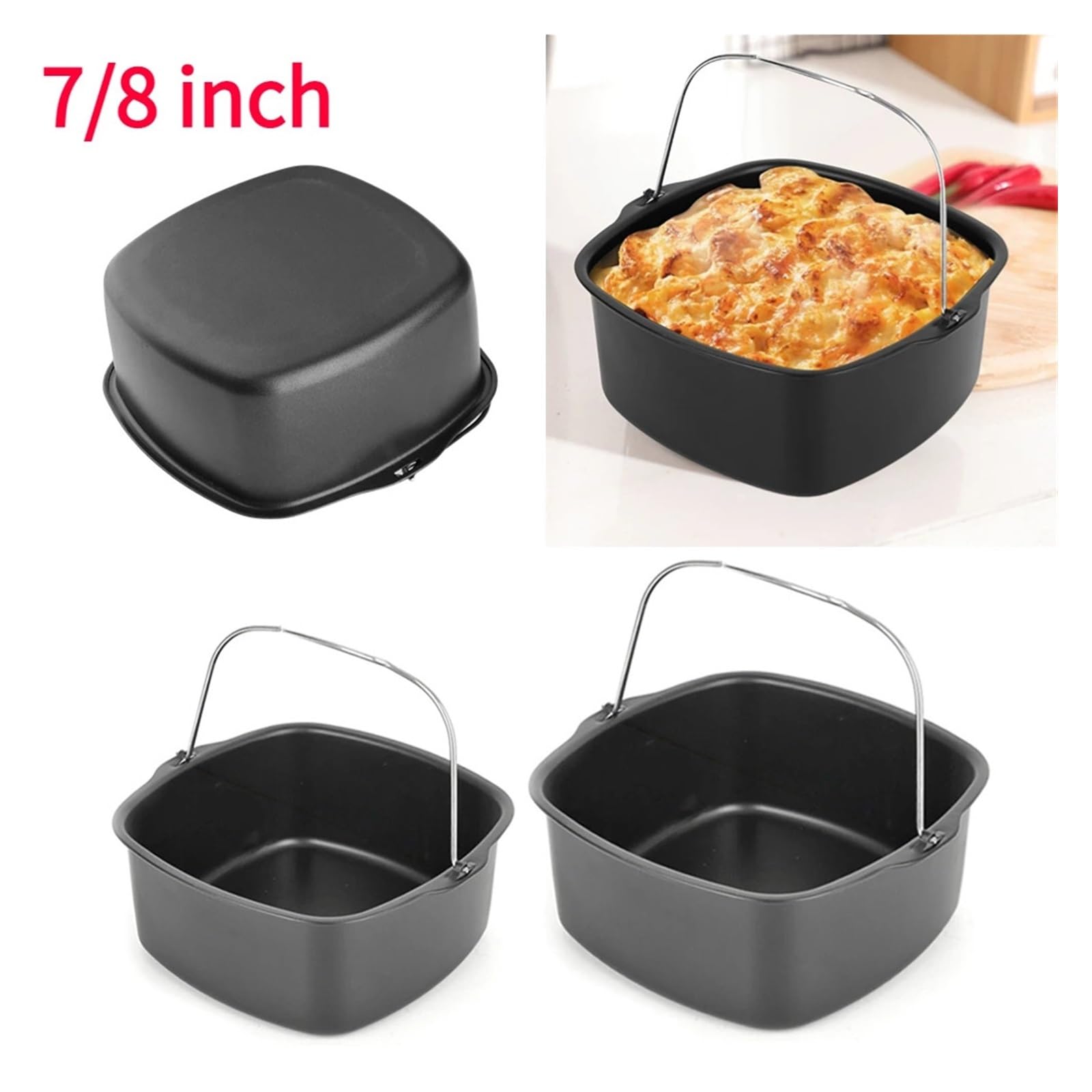 Backblech Nicht-Stick Kuchen Backblech Korb Airfryer for Backen Schüssel Pfanne Air Friteuse Zubehör Backen Korb Pizza Platte Gericht Topf Backformen(7 inch 16.5cm Tray)