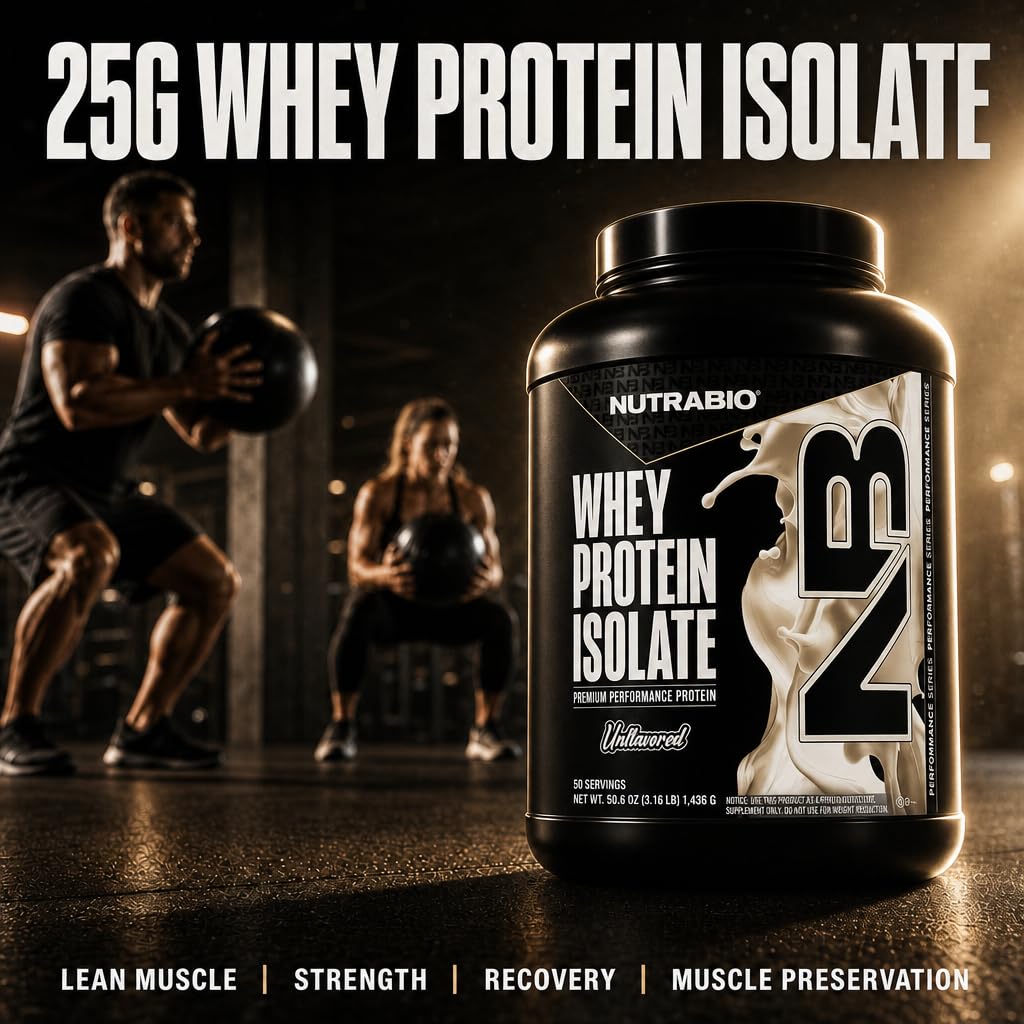 NutraBio 100% Whey Protein Isolate Protein Powder, 25g Protein with Complete Amino Acid Profile, Non-GMO, Soy & Gluten Free, Low Carb, Low Calorie Whey Protein Powder, Raw Unflavored, 50 Servings — Amazon image 4