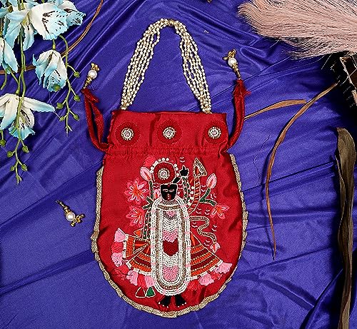 GLAMHUB Q-One Embellished Silk Potli Bag with Protective Bag, Handbag, Wristlets, Clutch for Women, Girls with Handmade Embroidery, Beads Work for Parties, Weddings - Image 4