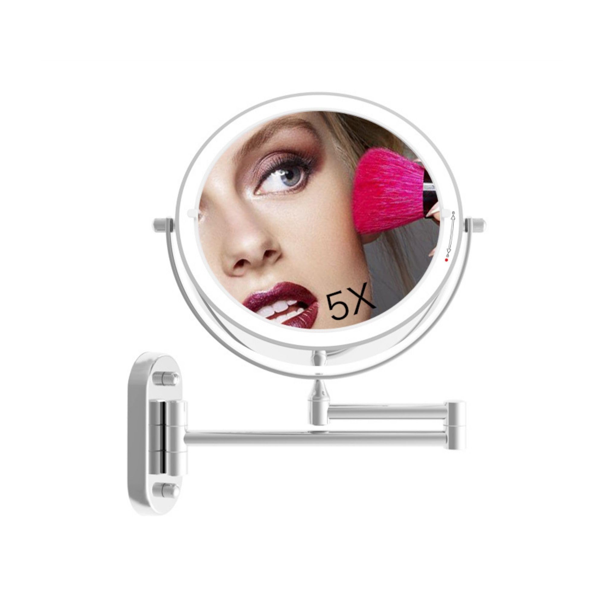 Espejo de Afeitado/Maquillaje con LED, 5 aumentos, 360º de rotación - Funciona con 4 Pilas AAA o Cable USB