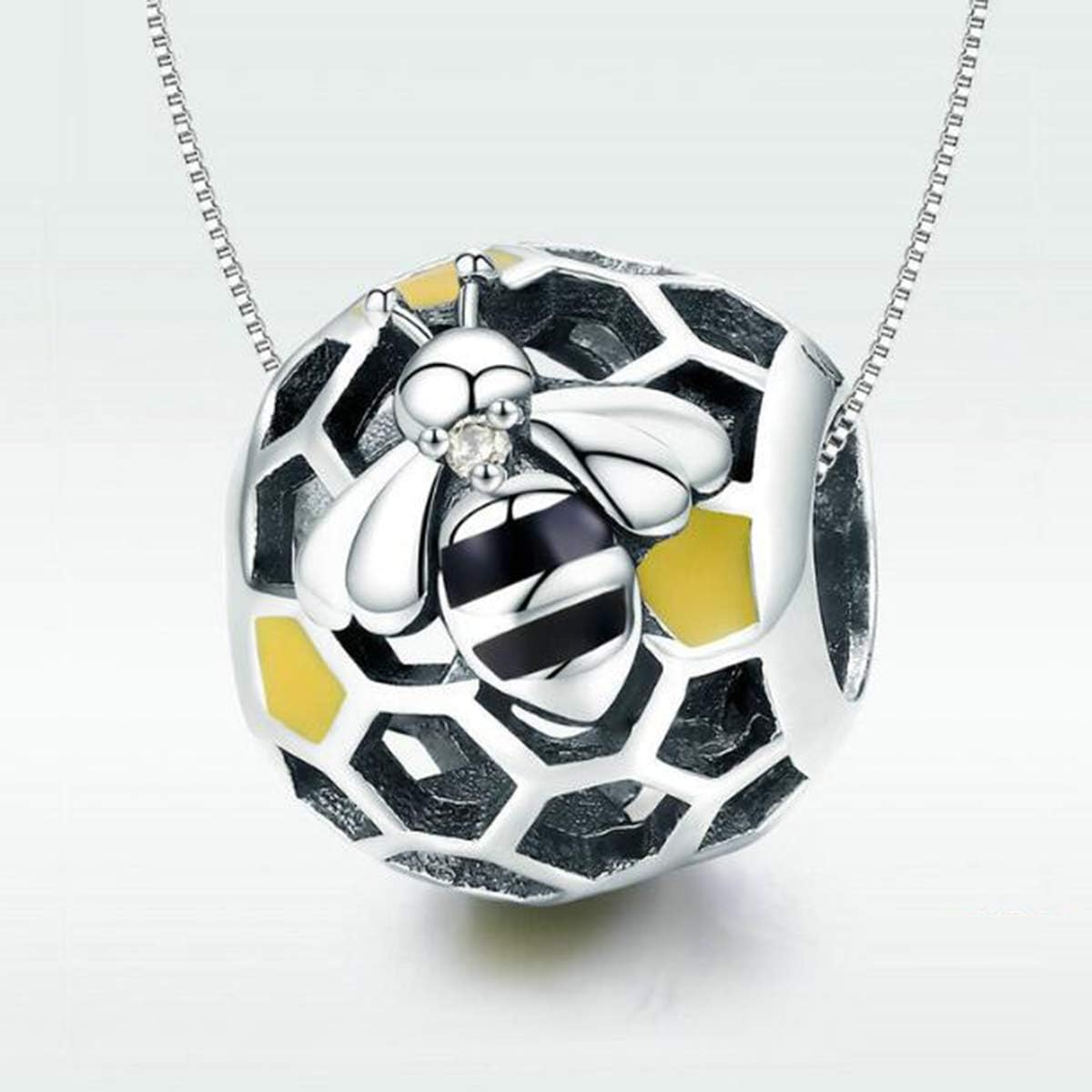 Yellow Crystal Honey Bee Chrms 925 Sterling Silver Christmas Charm Spacer Bead Animal Charm for Women Bracele (Round Bee Charm) - Image 2