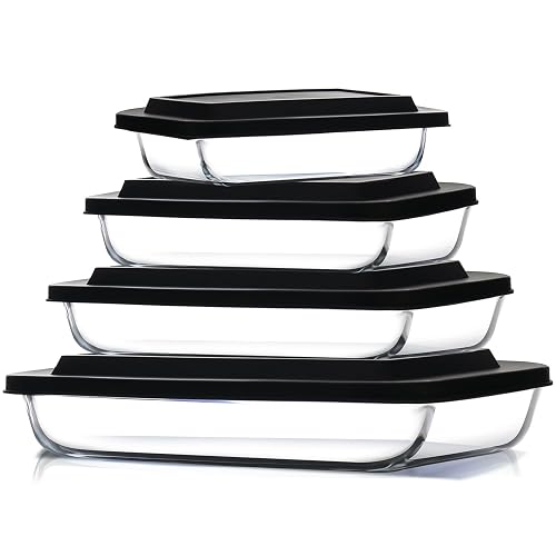 EATEX 8-Piece Deep Glass Casserole Dishes for Oven with Plastic Lids