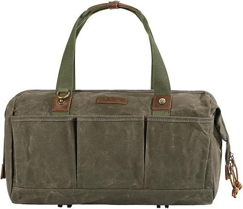 Miniatura 2 de Bolsa de herramientas de lona, 18 pulgadas, organizador de almacenamiento de 12 bolsillos con asa suave, cremallera grande (verde militar)