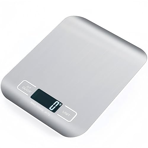Miniatura 2 de Báscula digital de cocina, capacidad de 11 lbs5 kg, precisión 0.04 oz, tapa de acero inoxidable, fácil de limpiar, retroiluminación LCD, unidades