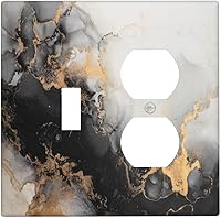 Vista 108 de Cubierta de Placa de Pared de 2 Pandillas de Mármol Abstracto, Placa Frontal de Interruptor de Luz Eléctrico Decorativa en Azul Marino y Oro