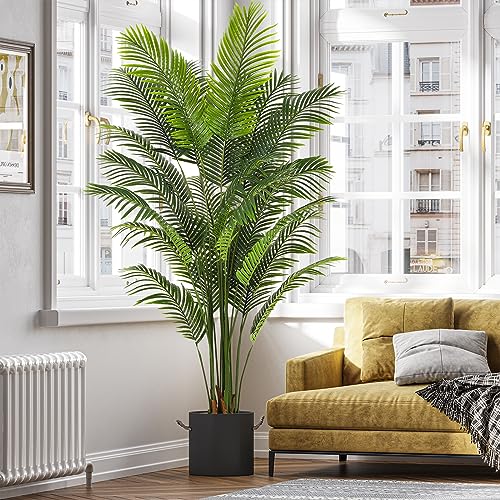 Image of VIAGDO Artificial Palm Tree 7ft Tall Fake Palm Tree Decor with 22 Detachable Trunks Faux Tropical Palm Silk Plant Feaux Dypsis Lutescens Plants in Pot for Home Office Living Room Floor Decor Indoor