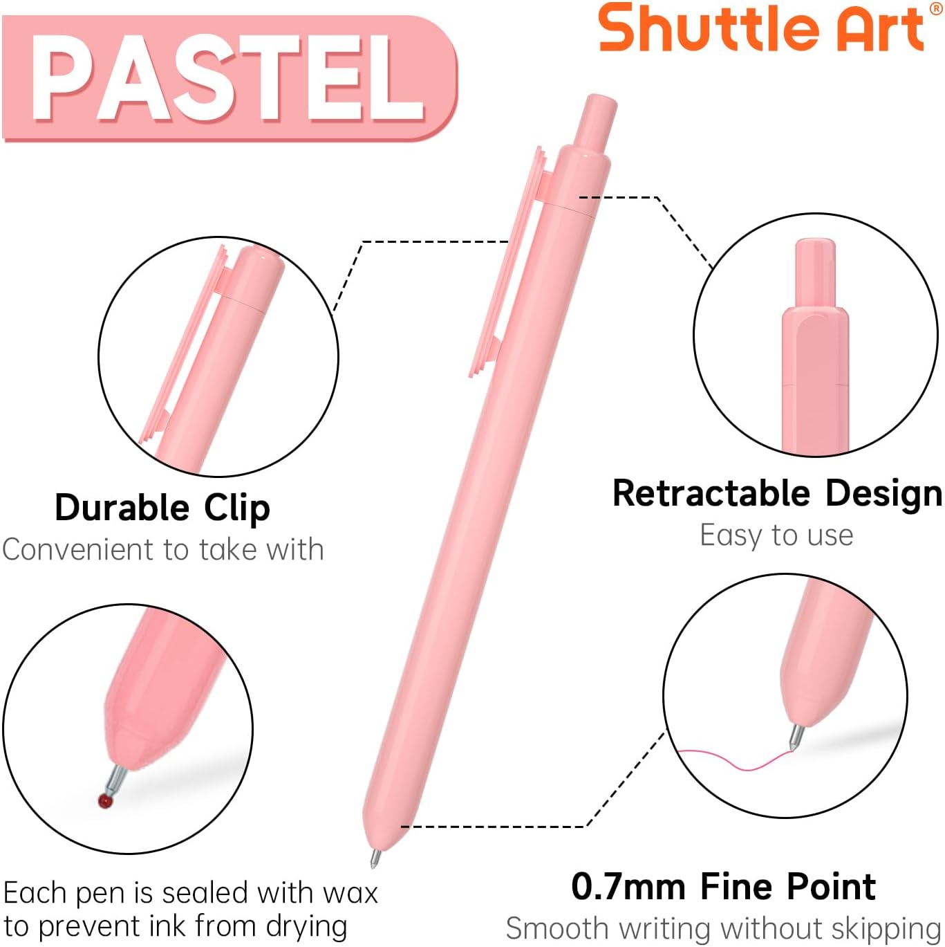 Shuttle Art 10 Pack Pastel Retractable Gel Pens Pastel Ink