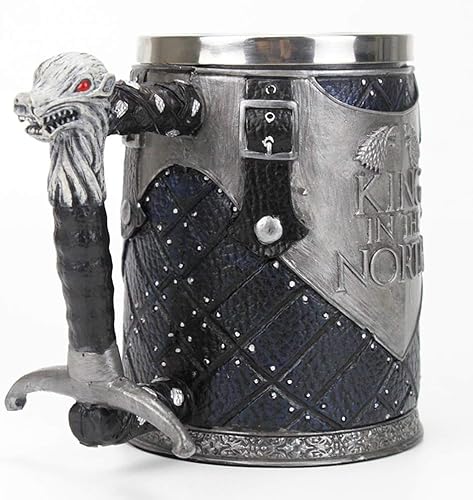 Miniatura 7 de Taza de cerveza personalizada, estilo grabado, taza de cerveza, con cuerno, Dragon King in The North de acero inoxidable, para café, cerveza, tazas