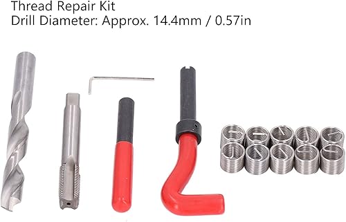 Miniatura 5 de Kit de reparación de roscas M14x1.0.197 in 15pcs un juego, kit de reparación de helicoidales de acero inoxidable HSS sólido HSS Kit de reparación de