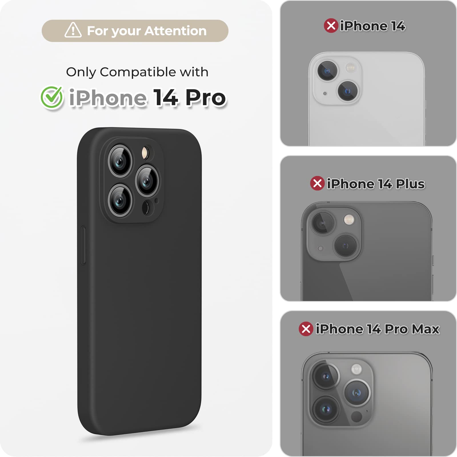 GOODVISH 3 in 1 Cover in Silicone per iPhone 14 Pro 6,1" (2022), con 2 Pezzi di Pellicola Protettiva, iPhone 14 Pro Custodia per Cellulare Antiurto Resistente 360° Protezione, Nero