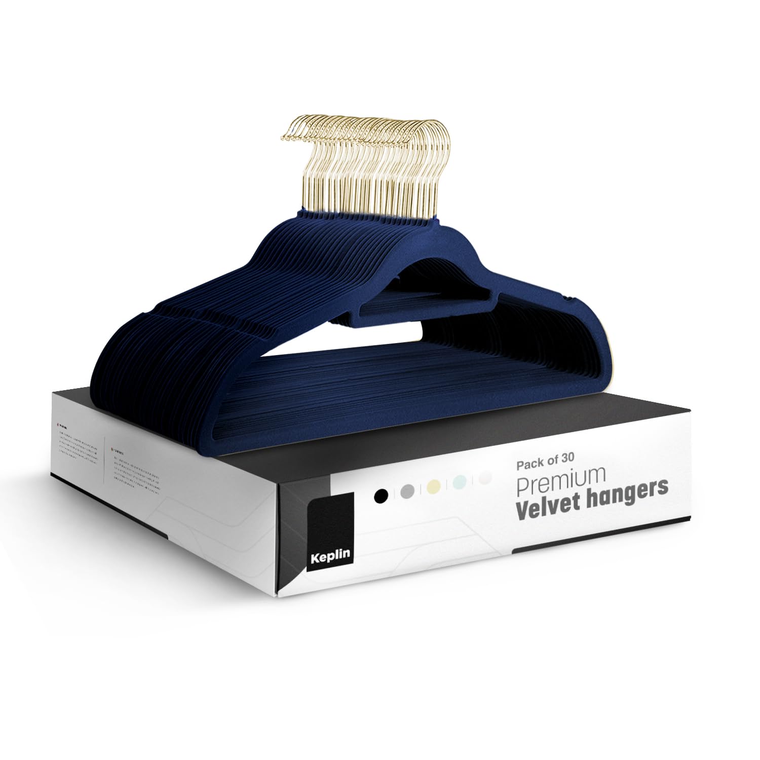 KEPLIN Velvet Hangers 30 Pack (41.5cm) - Non-Slip Clothes Coat hangers with Tie Bar and 360 Degree Hook for Home Storage Durable, Sturdy & Space Saving Wardrobe (Navy Blue, 30 Pack)