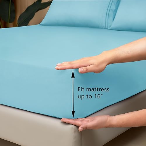 Miniatura 2 de Mejoroom Sábana bajera ajustable tamaño individual  Sábanas inferiores con elástico en todo el contorno  Sábanas súper suaves y de 16 pulgadas de