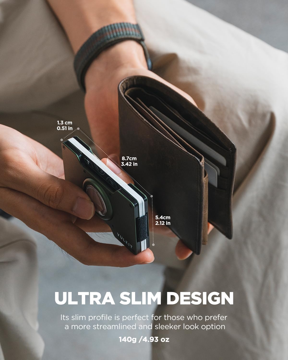 VULKIT Men's Metal Wallet with Money Clip, Slim Credit Card Holder with Airtag Holder, Minimalist Front Pocket Wallet for Men(Green) - Image 5