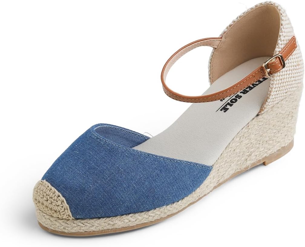 – Womens Wedge Sandals Memory Foam Slingback Mid Heels Fashion Espadrille Ankle Strap Summer Shoes