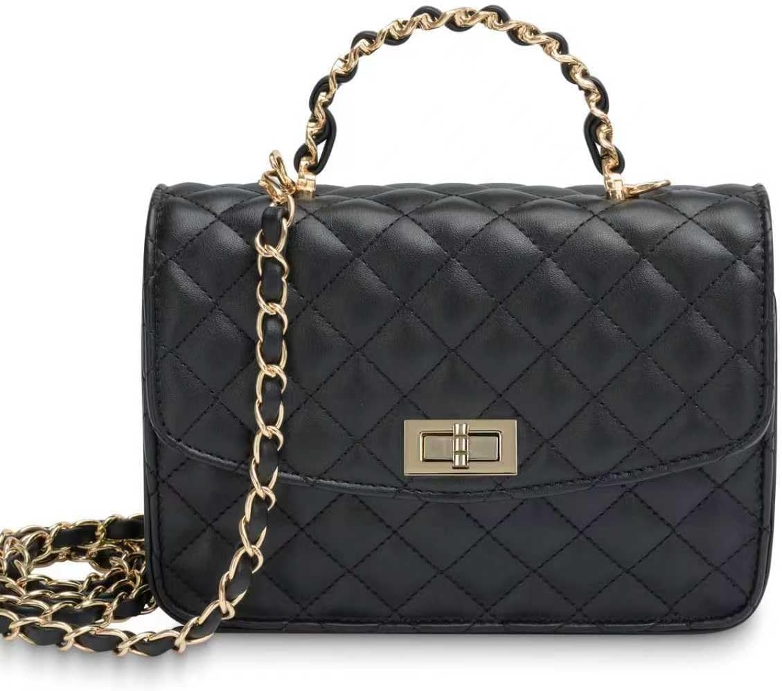 Small Quilted Crossbody Bag for Women, Vegan Leather Clutch Purses, Medium Shoulder Handbag