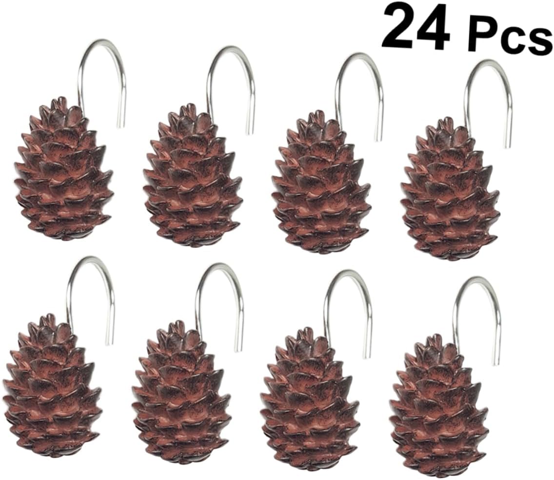 Nature Shower Curtain Hooks 24pcs Resin Hooks Pine Cone Shaped Decorative and Functional