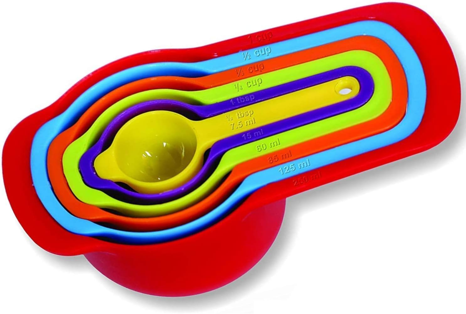 ProBytes 6 Pcs Measuring Cups/Spoons Set – Food Safe, Accurate Measurement, 1/2 Tbsp (7.5ML/Gram) to 1 Cup (250ML/Grams) Space Saving, Nesting, Stackable, Spices, Liquid, Baby Food, Cooking, Baking