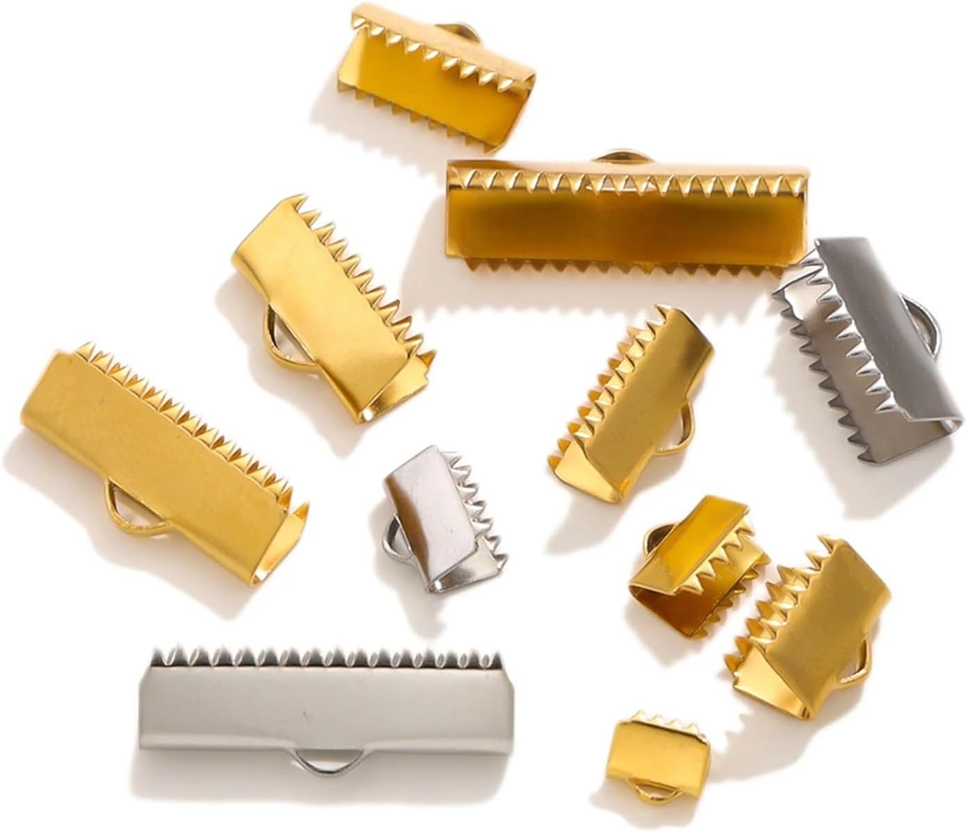 Fold Over Crimp End Caps 120pcs Stainless Steel PVD 18K Gold Plated Crimp End Bead Buckle Tip Clasp DIY Necklace Bracelet Connectors for Jewelry Making(G10.5mm)