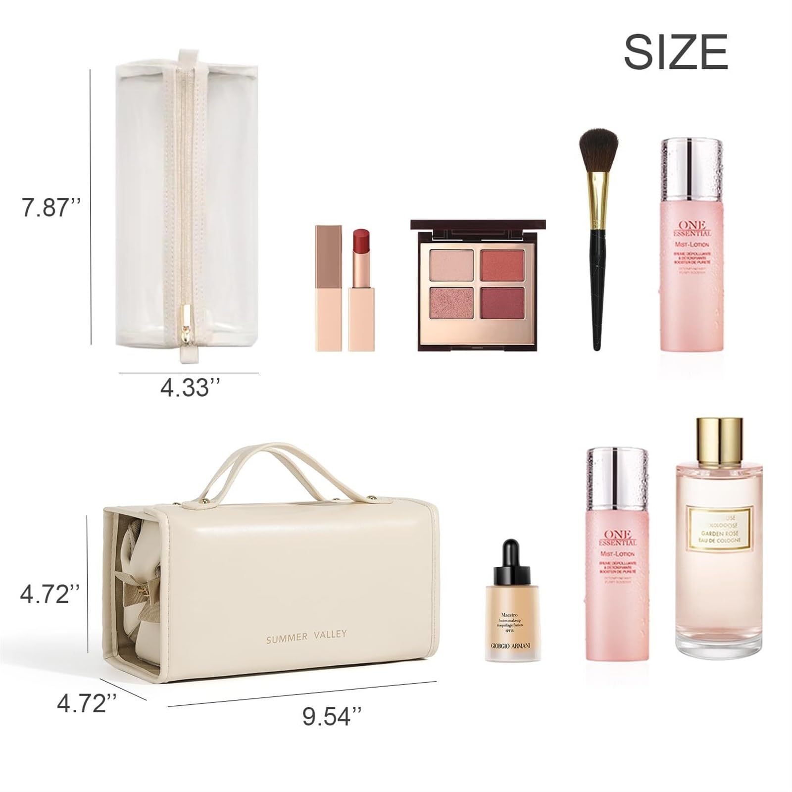 RUVOO Portátil para Viaje Bolsas Bolsa De Maquillaje De Viaje Bolsa De Almacenamiento De Cosméticos Portátil con Compartimentos Y Asa Organizador Maquillaje(White)