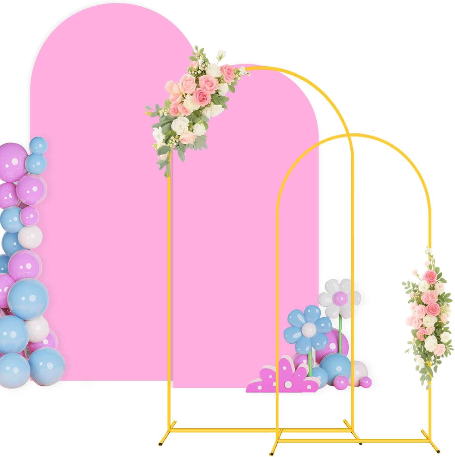 Wedding Arch Backdrop Stand and Pink Arch Covers 7.2 and 6FT Set of 2 Metal Backdrop Stand for Parties with Arched Backdrop Stand Cover for Birthday Theme Party Bridal Baby Shower Decorations
