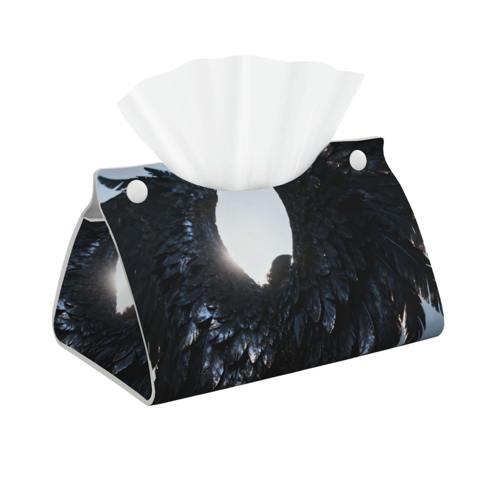 Black Wing Spread Long Leather Tissue Box Cover-Waterproof PU Leather Tissue Holder for Bathroom, Decorative Rectangular Tissue Case